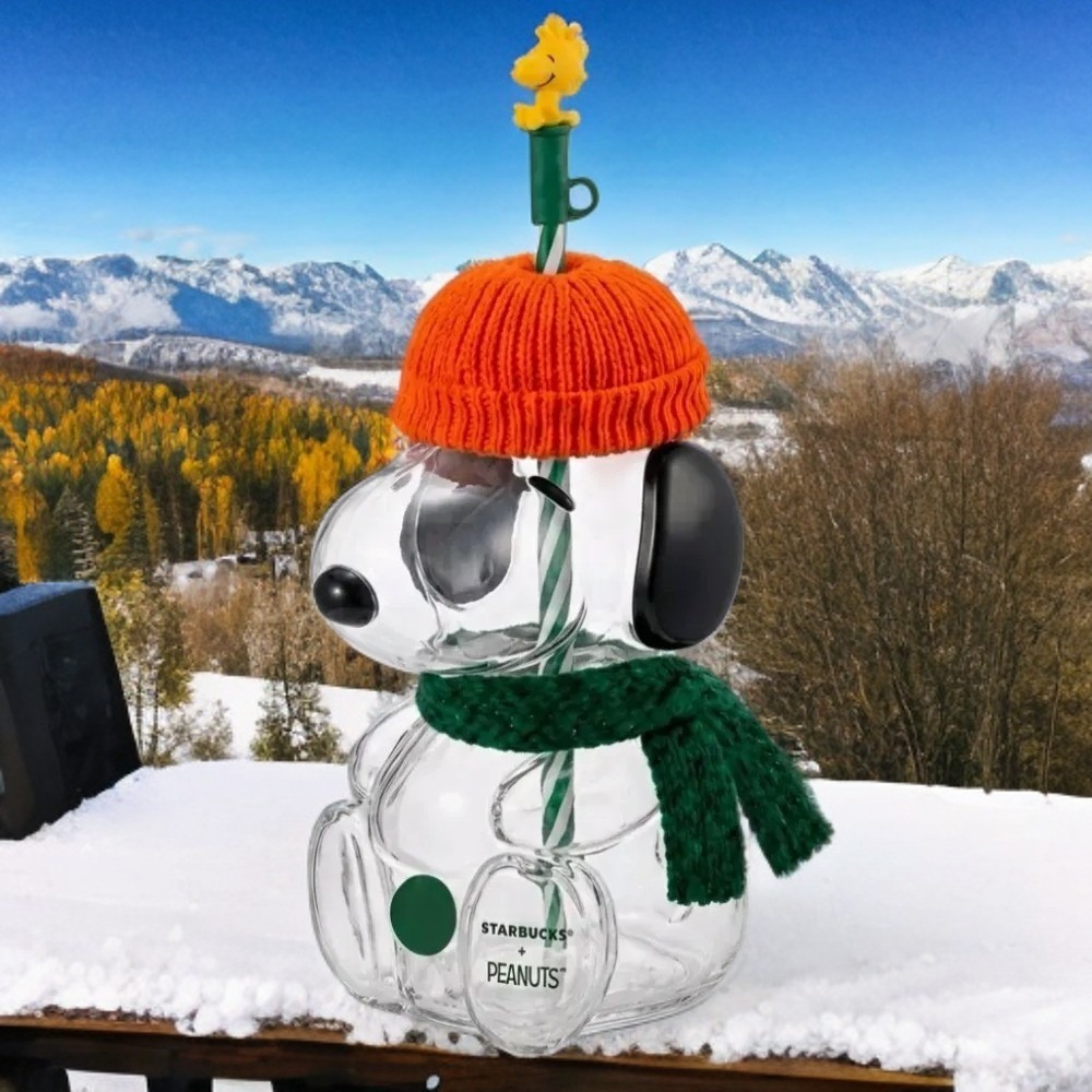 Starbucks X Peanuts Snoopy Glass Cup Woodstock Straw Limited Edition Cold NWT